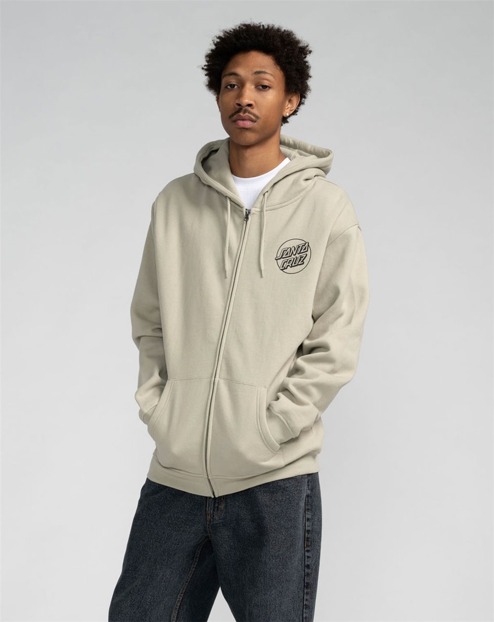 Santa Cruz Felpa con Cappuccio Zip Uomo Kendall Atomic (Stone Grey)