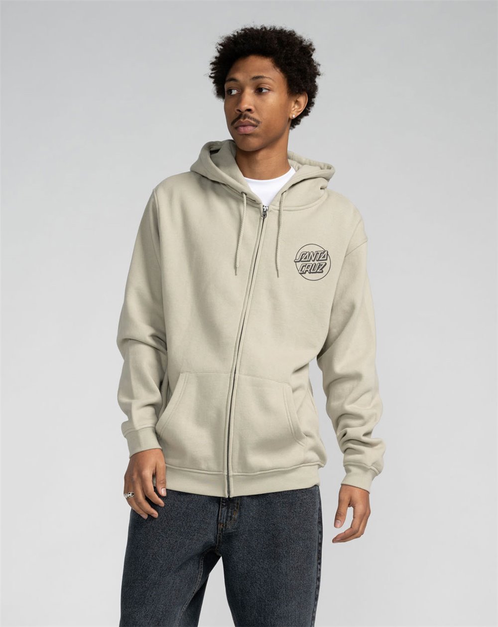 Santa Cruz Men's Full Zip Hoodie Kendall Atomic (Stone Grey)