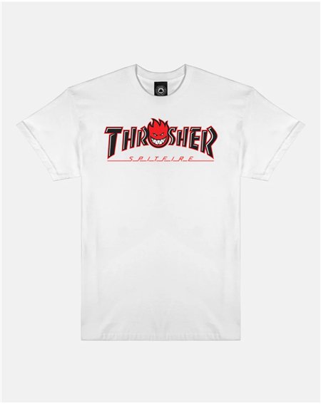 Thrasher Men's T-Shirt Thrasher x Spitfire Big Head Outline (White)
