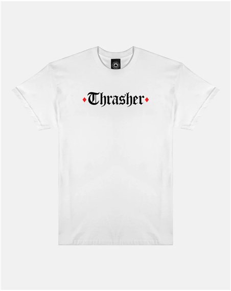 Thrasher T-Shirt Uomo Thrasher x Spitfire The End Oath (White)