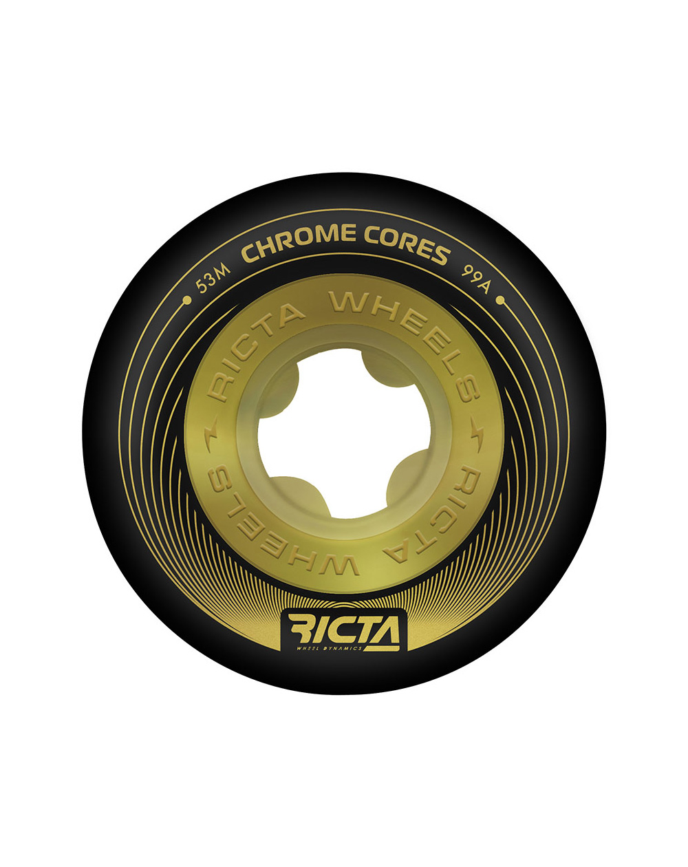 Ricta Chrome Core 53mm 99A Skateboard Wheels Black/Gold pack of 4