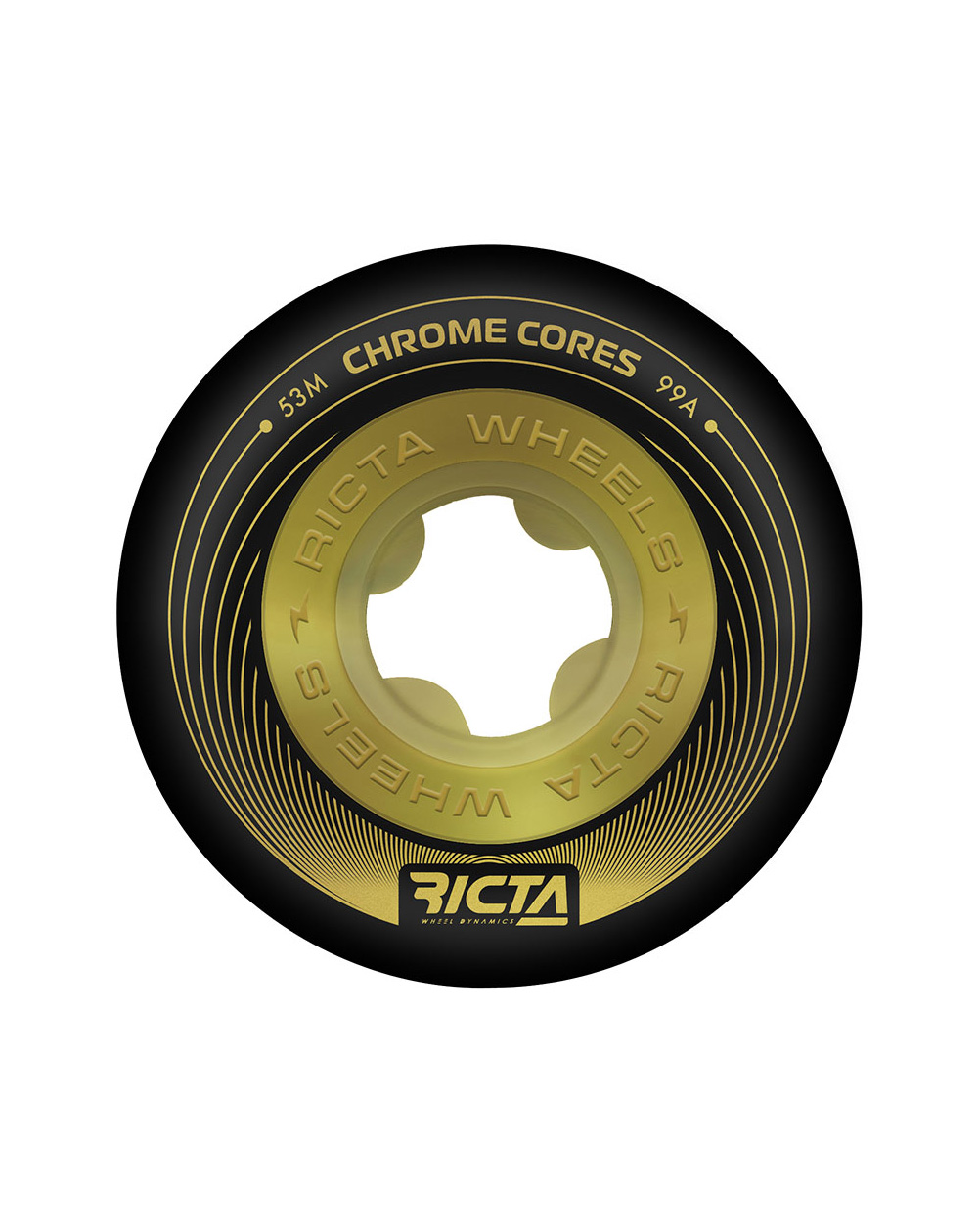 Ricta Roues Skateboard Chrome Core 53mm 99A Black/Gold 4 pc