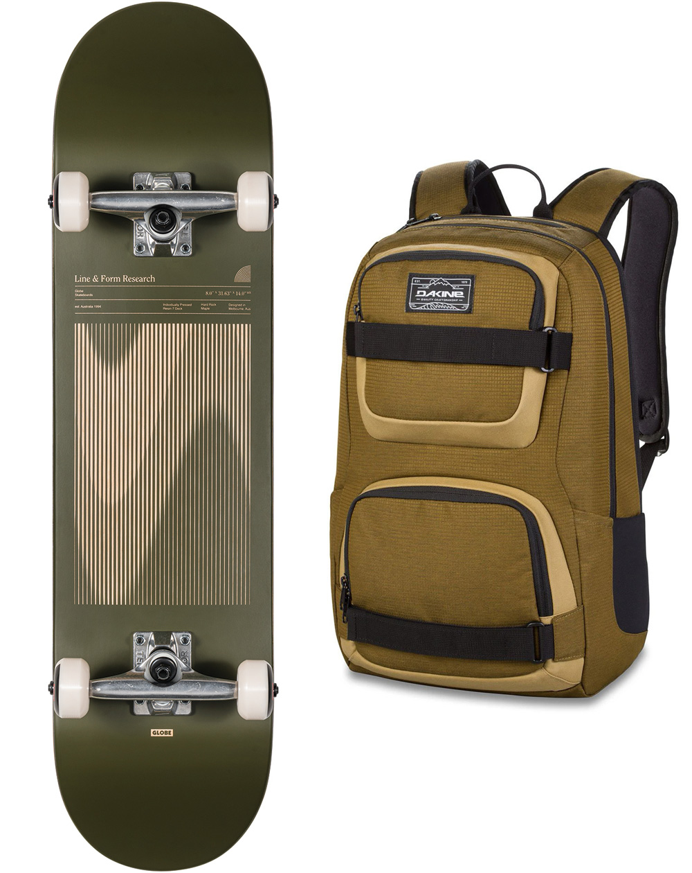 Globe G1 Lineform 8" Skateboard with Backpack Olive