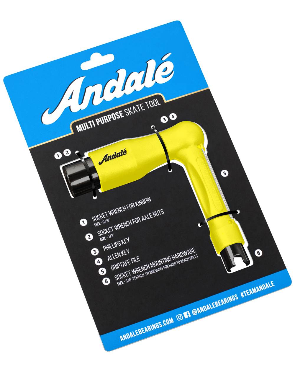 Andalé Herramienta para Skateboard Multi Purpose Skate Yellow