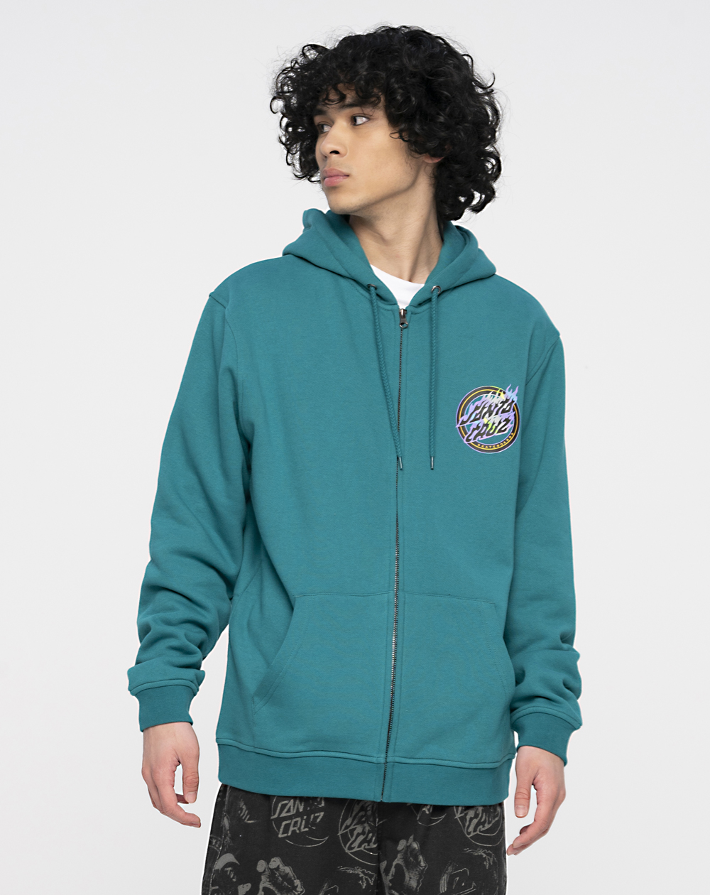 Santa Cruz Holo Flamed Dot Moleton com Capuz com Zíper para Homem Verdigris