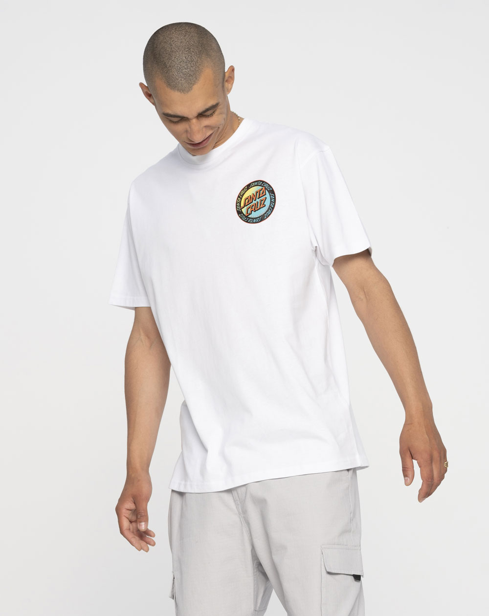 Santa Cruz Men's T-Shirt Loud Ringed Dot White Acid Wash