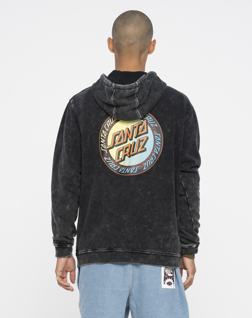 Santa Cruz Men's Hoodie Loud Ringed Dot Black Acid Wash