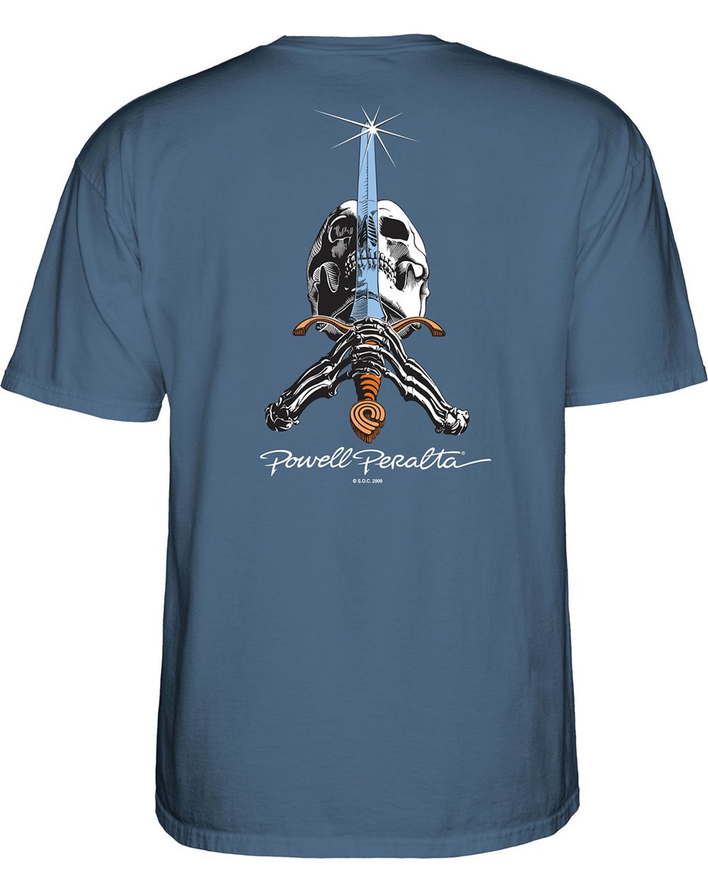 Powell Peralta Men's T-Shirt Skull and Sword Indigo Blue