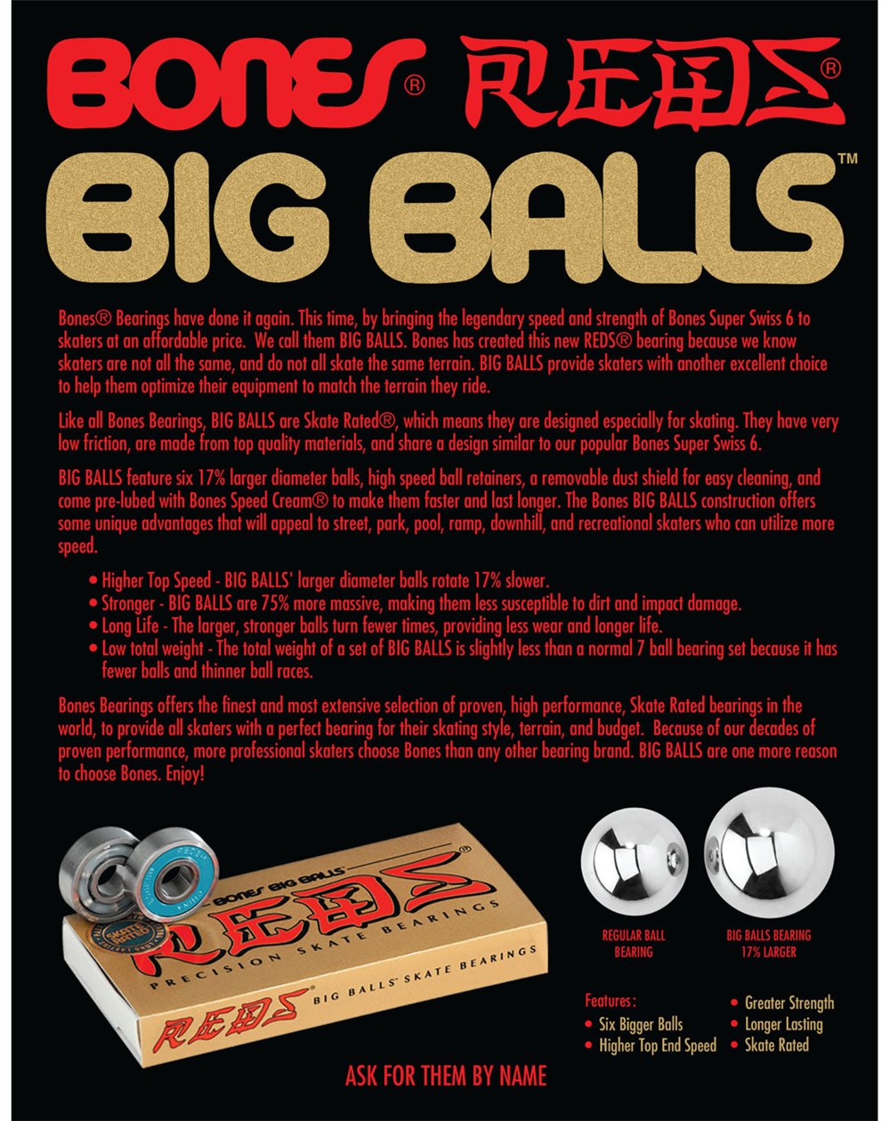 Bones Bearings Big Balls Reds Skateboard Bearings