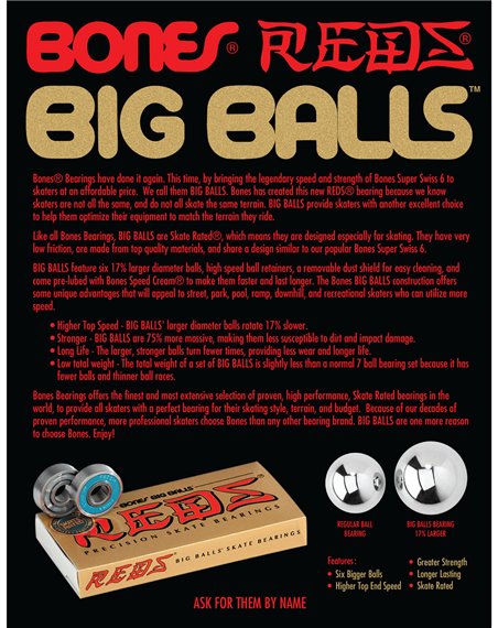 Bones Bearings Big Balls Reds Skateboard Bearings